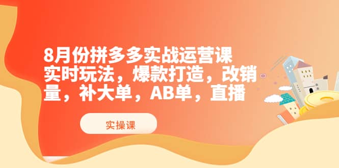 8月份拼多多实战运营课，实时玩法，爆款打造，改销量，补大单，AB单，直播-三石淘金网