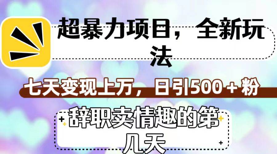 超暴利项目，全新玩法（辞职卖情趣的第几天），七天变现上万，日引500+粉-三石资源库
