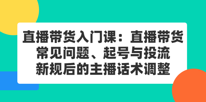 直播带货入门课：直播带货常见问题、起号与投流、新规后的主播话术调整-三石资源库