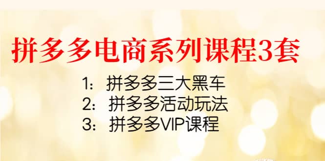 拼多多电商系列课程3套：拼多多三大黑车+拼多多活动玩法+拼多多VIP课程-三石资源库