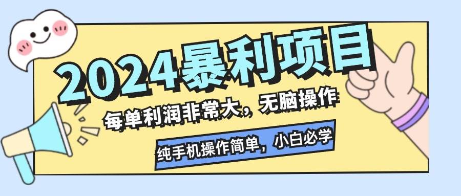 （12130期）2024暴利项目，每单利润非常大，无脑操作，纯手机操作简单，小白必学项目-三石资源库