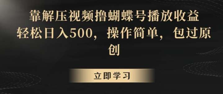 靠解压视频撸蝴蝶号播放收益，轻松日入500，操作简单，包过原创【揭秘】-三石资源库