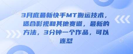 3月底最新快手MT搬运技术，适合影视和其他赛道，最新的方法，3分钟一个作品，可以连怼-三石淘金网