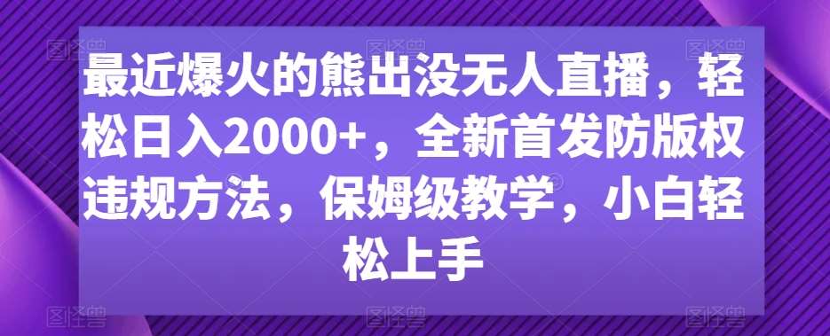 最近爆火的熊出没无人直播，轻松日入2000+，全新首发防版权违规方法【揭秘】-三石淘金网