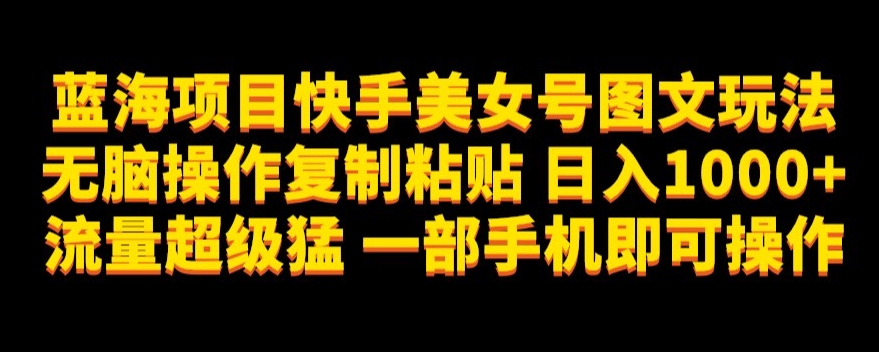 蓝海项目快手美女号图文玩法，无脑操作复制粘贴，日入1000+流量超级猛一部手机即可操作【揭秘】-三石淘金网