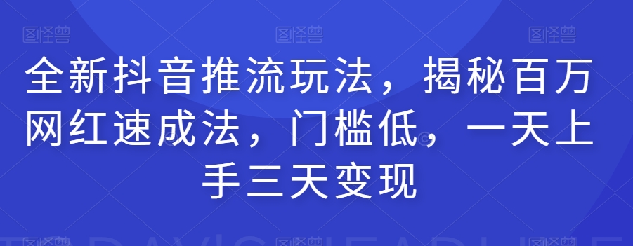 全新抖音推流玩法，揭秘百万网红速成法，门槛低，一天上手三天变现-三石淘金网
