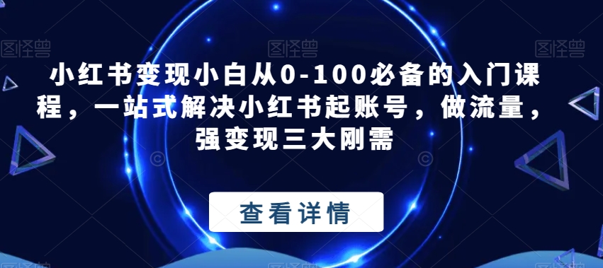 小红书变现小白从0-100必备的入门课程，一站式解决小红书起账号，做流量，强变现三大刚需-三石资源库