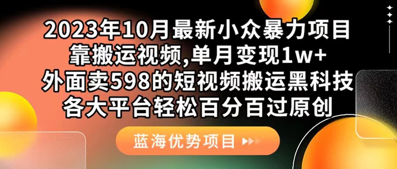 外面卖598的10月最新短视频搬运黑科技，各大平台百分百过原创 靠搬运月入1w-三石资源库