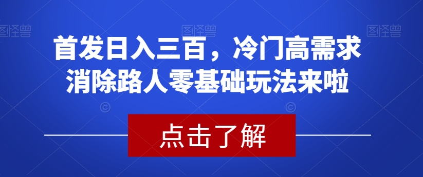 首发日入三百，冷门高需求消除路人零基础玩法来啦【揭秘】-三石淘金网