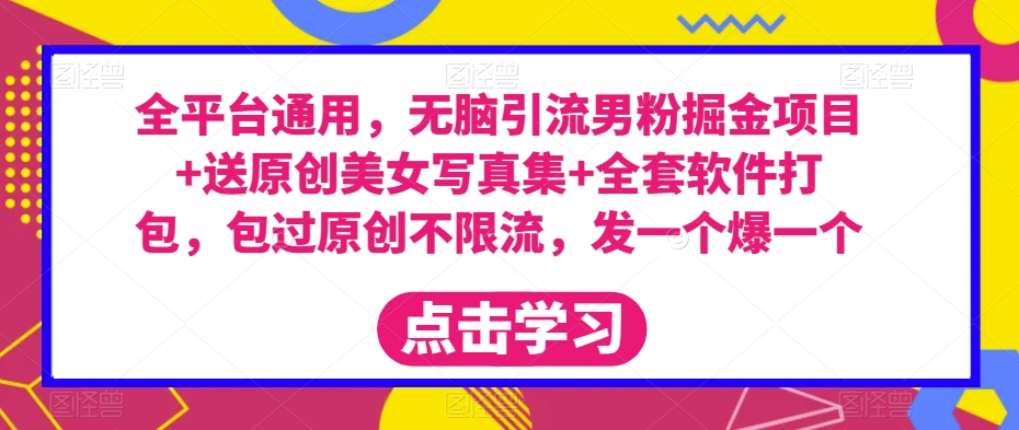 全平台通用，无脑引流男粉掘金项目+送原创美女写真集+全套软件打包，包过原创不限流，发一个爆一个【揭秘】-三石淘金网
