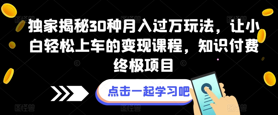 独家揭秘30种月入过万玩法,让小白轻松上车的变现课程,知识付费终极项目【揭秘】-三石资源库