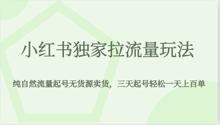 小红书独家拉流量玩法，纯自然流量起号无货源卖货，三天起号轻松一天上百单-三石淘金网