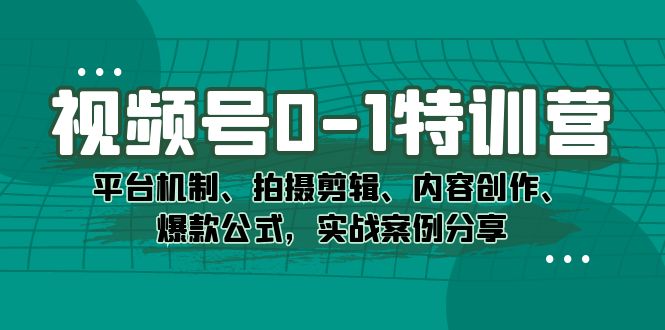 视频号0-1特训营:平台机制、拍摄剪辑、内容创作、爆款公式,实战案例分享-三石资源库