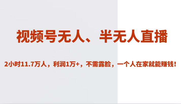 视频号无人、半无人直播2小时11.7万人，利润1万+，不需露脸，一个人在家就能赚钱！-三石资源库