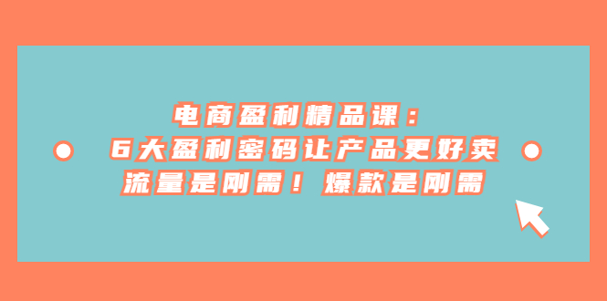 电商盈利精品课：6大盈利 密码让产品更好卖，流量是刚需！爆款是刚需-三石资源库
