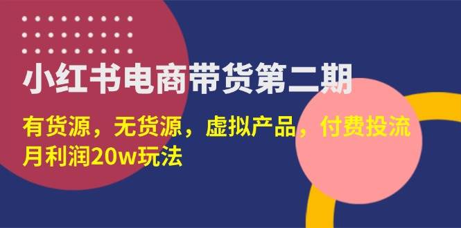 （14186期）小红书电商带货第二期，有货源，无货源，虚拟产品，付费投流，月利润20w-三石资源库