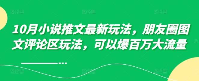 10月小说推文最新玩法，朋友圈图文评论区玩法，可以爆百万大流量 -三石淘金网