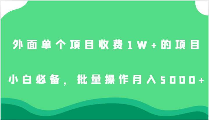 外面单个项目收费1W+的项目，小白必备，批量操作月入5000+-三石淘金网