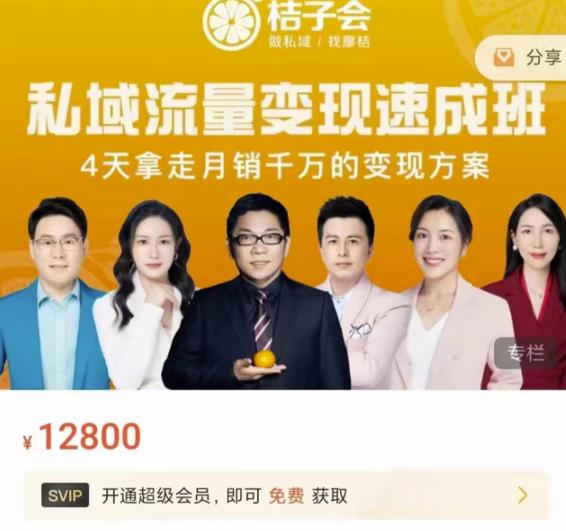 桔子会·私域流量变现速成班，4天拿走月销千万的变现方案 价值12800元-三石资源库