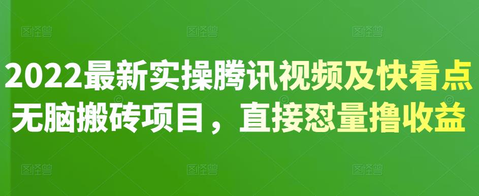 2022最新实操腾讯视频及快看点无脑搬砖项目，直接怼量撸收益-三石资源库