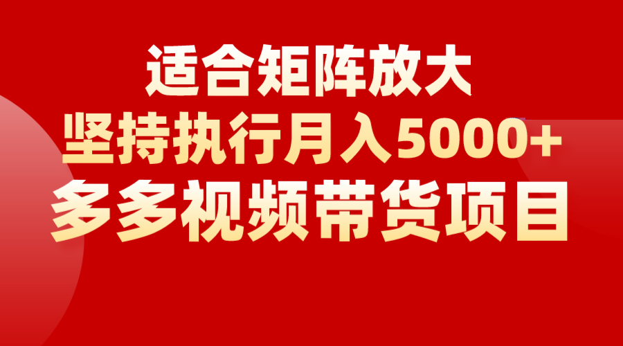 矩阵操作月入5000+，多多视频带货项目，适合新手，也适合老手放大-三石淘金网