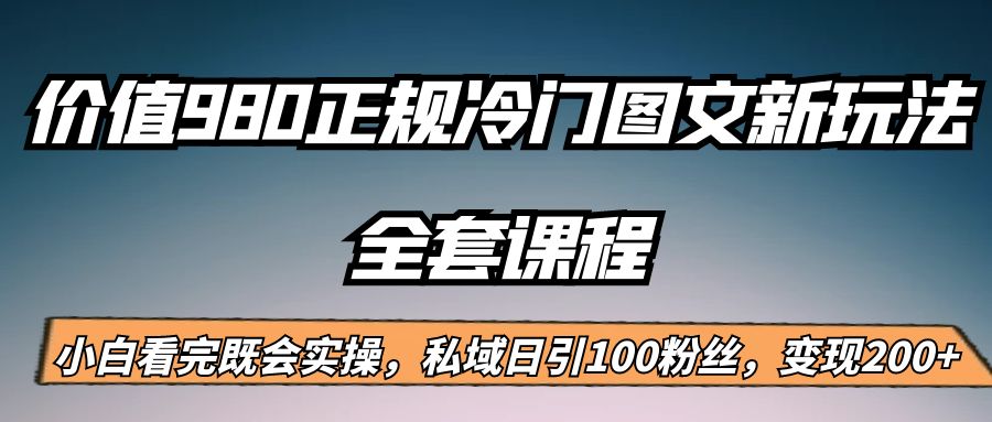 外面卖980的正规冷门图文新玩法，私域日引100粉丝，变现200+-三石淘金网
