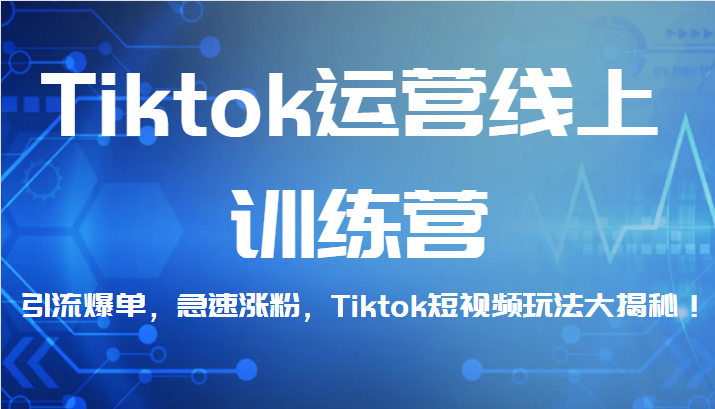 Tiktok运营线上训练营，引流爆单，急速涨粉，Tiktok短视频玩法大揭秘！-三石资源库