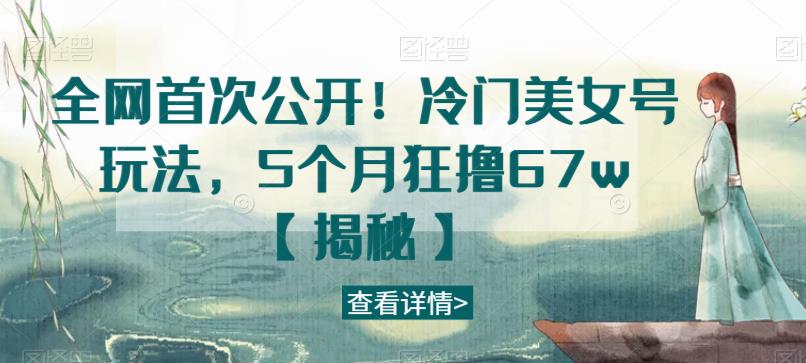 全网首次公开！冷门美女号玩法，5个月狂撸67w【揭秘】-三石资源库