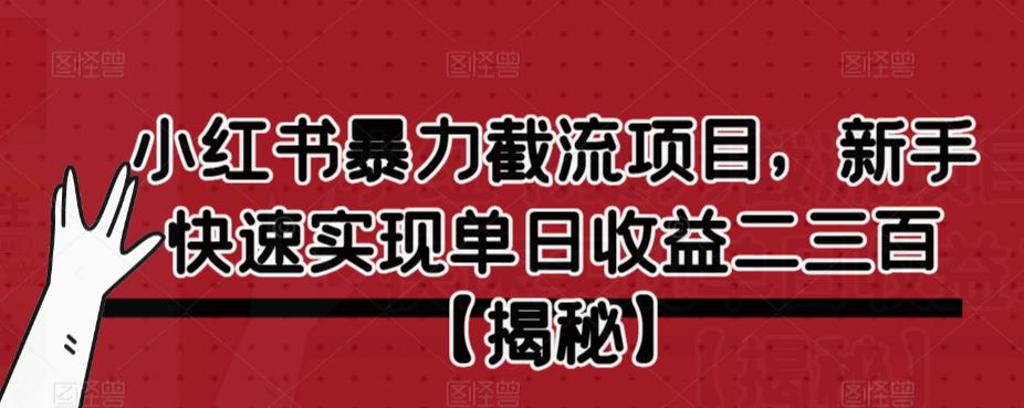 小红书暴力截流项目，新手快速实现单日收益二三百【仅揭秘】-三石资源库