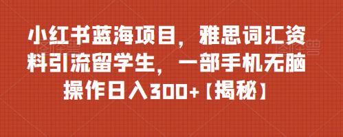 小红书蓝海项目，雅思词汇资料引流留学生，一部手机无脑操作日入300+【揭秘】-三石资源库