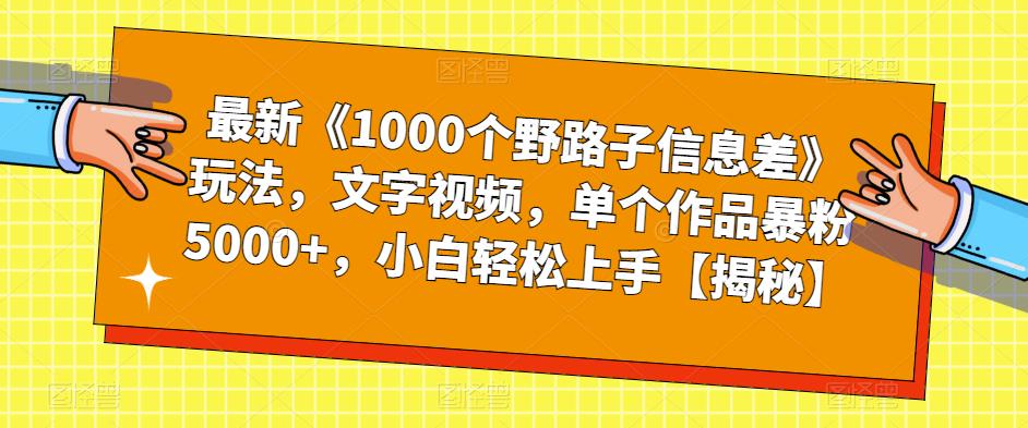 最新《1000个野路子信息差》玩法，文字视频，单个作品暴粉5000+，小白轻松上手【揭秘】-三石淘金网