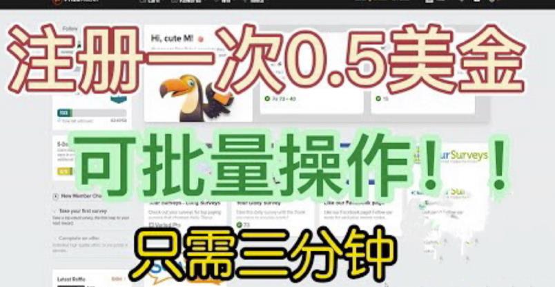国外项目注册一次0.5美金，只需三分钟无脑操作，可批量同时放大操作，小白工作室福利【揭秘】-三石资源库