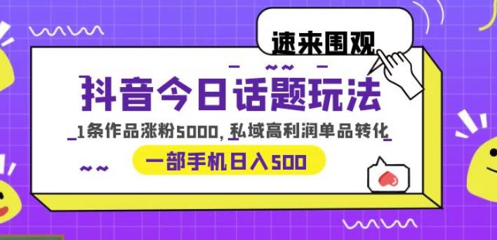 抖音今日话题玩法，1条作品涨粉5000，私域高利润单品转化一部手机日入500【揭秘】-三石资源库