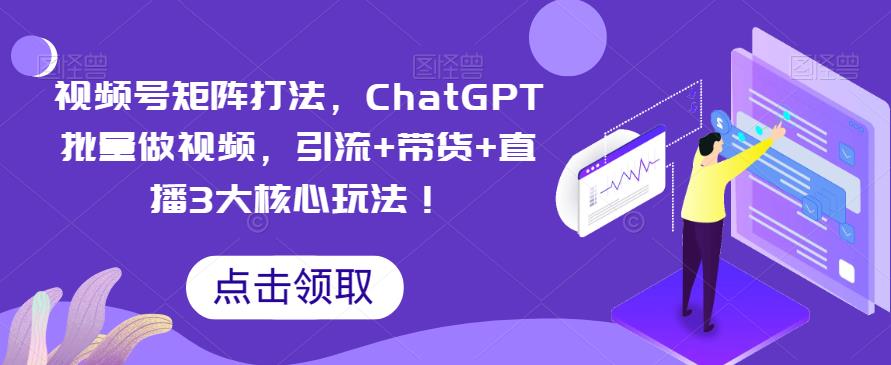 视频号矩阵打法，ChatGPT批量做视频，引流+带货+直播3大核心玩法！-三石资源库