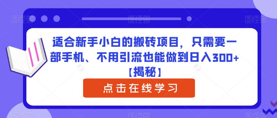 适合新手小白的搬砖项目，只需要一部手机、不用引流也能做到日入300+【揭秘】-三石资源库
