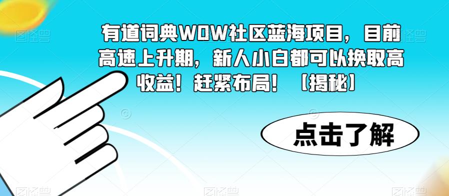 有道词典WOW社区蓝海项目，目前高速上升期，新人小白都可以换取高收益！赶紧布局！【揭秘】-三石资源库