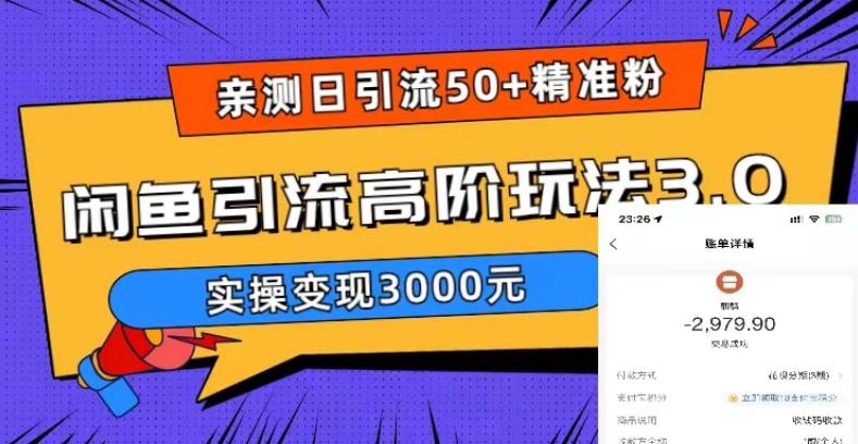 亲测日引50+精准粉，闲鱼引流高阶玩法3.0，实操变现3000元【揭秘】-三石资源库