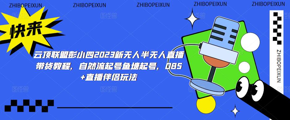 云顶联盟彭小四2023新无人半无人直播带货教程，自然流起号鱼塘起号，OBS+直播伴侣玩法-三石资源库