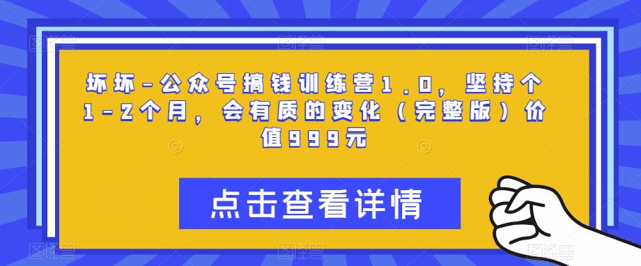 坏坏-公众号搞钱训练营1.0，坚持个1-2个月，会有质的变化（完整版）价值999元-三石淘金网