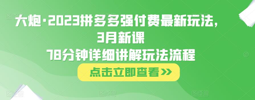 大炮·2023拼多多强付费最新玩法，3月新课​78分钟详细讲解玩法流程-三石资源库