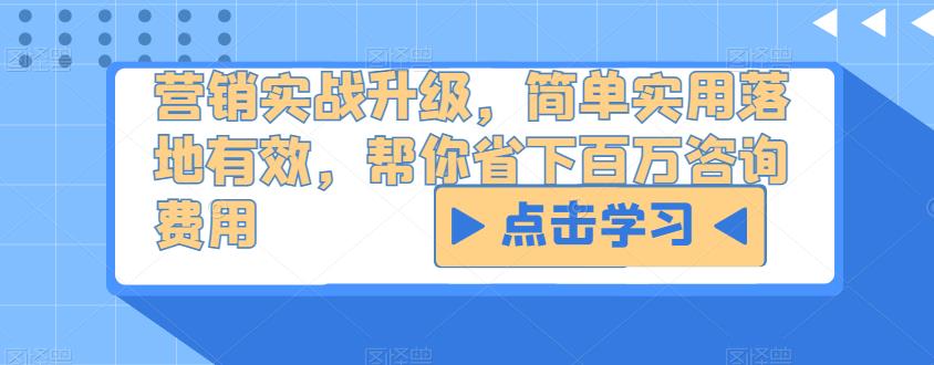 营销实战升级，简单实用落地有效，帮你省下百万咨询费用-三石淘金网