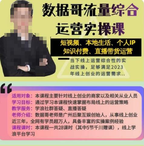 数据哥流量综合运营实操课：短视频、本地生活、个人IP知识付费、直播带货运营-三石资源库
