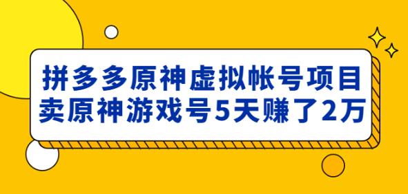 外面卖2980的拼多多原神虚拟帐号项目：卖原神游戏号5天赚了2万-三石资源库