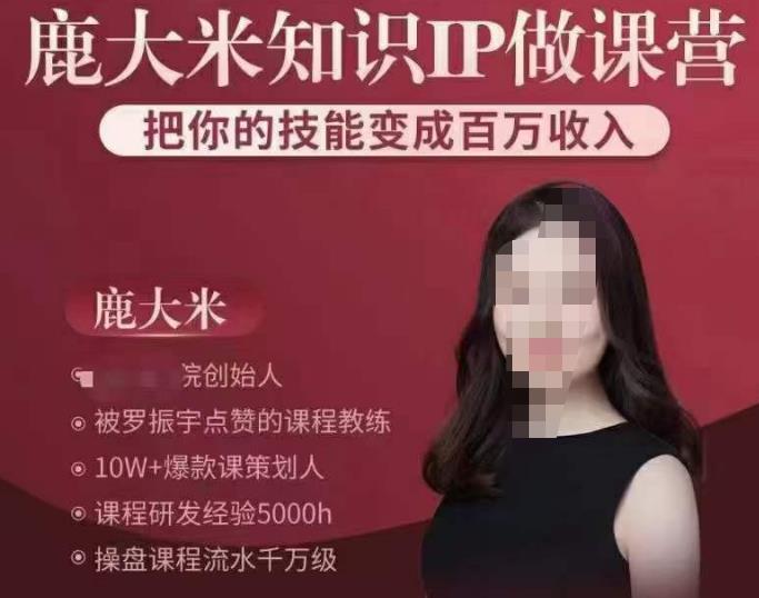 鹿大米知识IP做课营，把你的技能变成百万收入，陪你打出磨人生第费付门一课！-三石淘金网