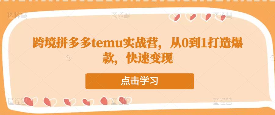 跨境拼多多temu实战营，从0到1打造爆款，快速变现-三石资源库