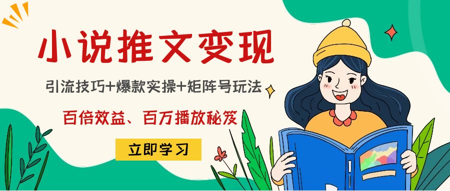 小说推文训练营：引流技巧+爆款实操+矩阵号玩法，百倍效益、百万播放秘笈-三石资源库
