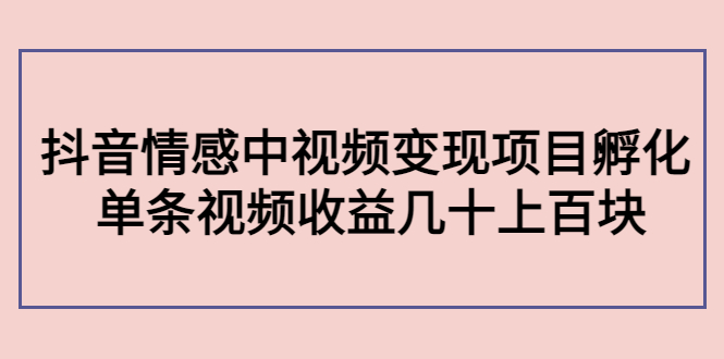 副业孵化营第5期：抖音情感中视频变现项目孵化 单条视频收益几十上百-三石资源库