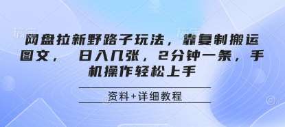 网盘拉新野路子玩法，靠复制搬运图文， 日入几张，2分钟一条，手机操作轻松上手-三石资源库
