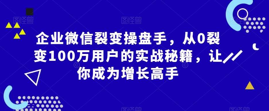 企业微信裂变操盘手，从0裂变100万用户的实战秘籍，让你成为增长高手-三石资源库