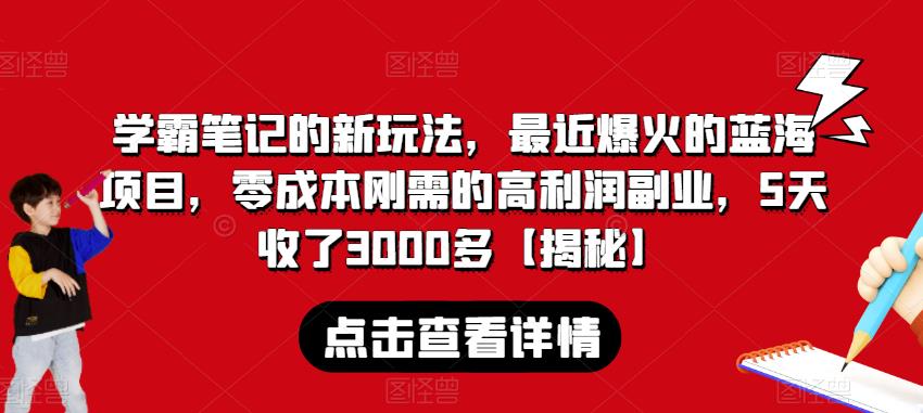 学霸笔记的新玩法，最近爆火的蓝海项目，零成本刚需的高利润副业，5天收了3000多【揭秘】-三石资源库